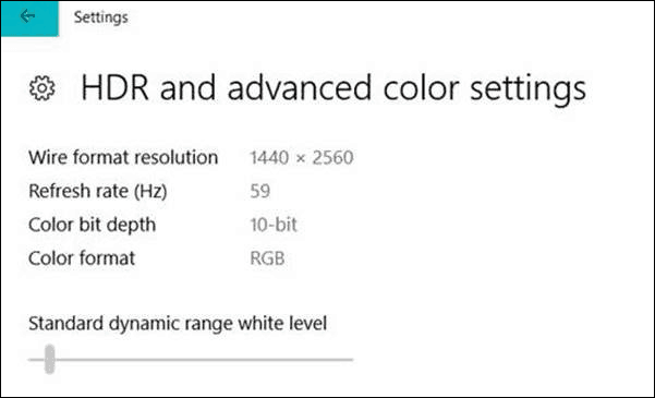 Setări color HDR