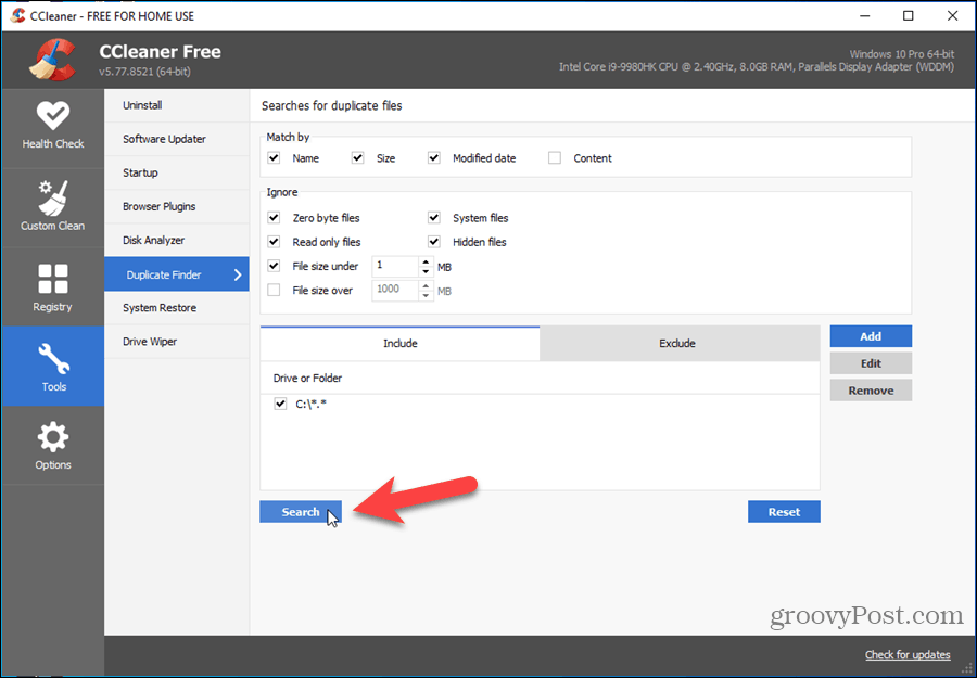 Duplicate Finder în CCleaner