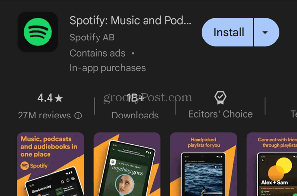 Instalați aplicația Spotify din Magazinul Google Play