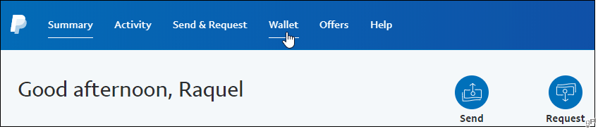 Faceți clic pe fila Portofel din PayPal