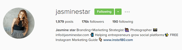 Biografia profilului Instagram al lui Jasmine Star prezintă valoarea ei.